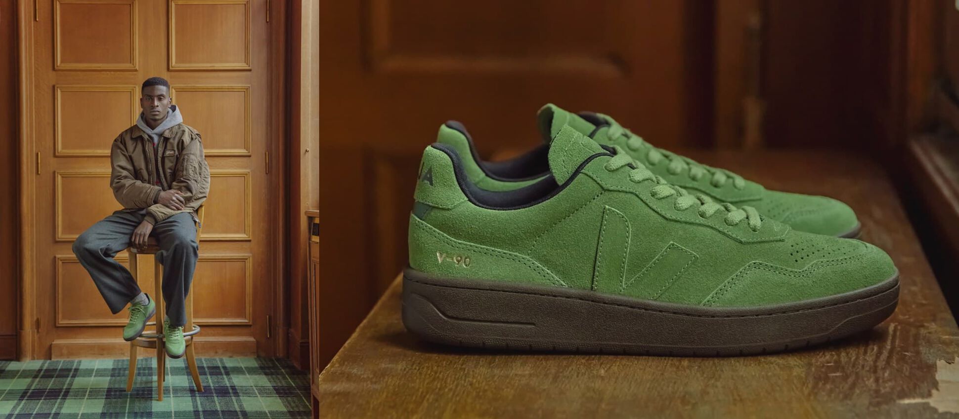 Woman wearing Veja V-90 sneakers